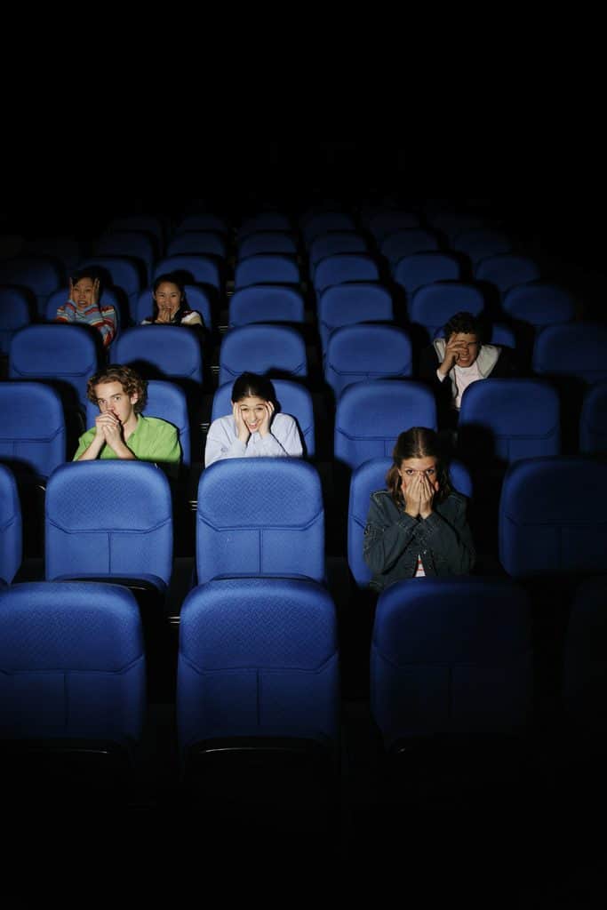 A lively scene captured in a bustling cinema