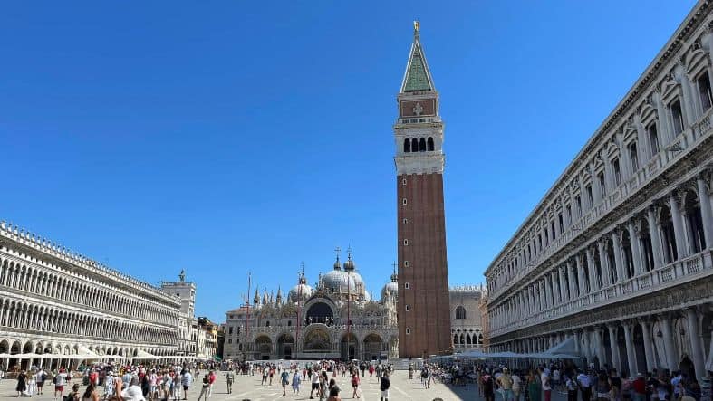 the famous campanile tower in st marks square in venice italy