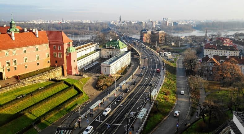 An ariel view of the suburbs in Warsaw Poland. Visiting historic sites are some of the best things to do in Warsaw with teenagers