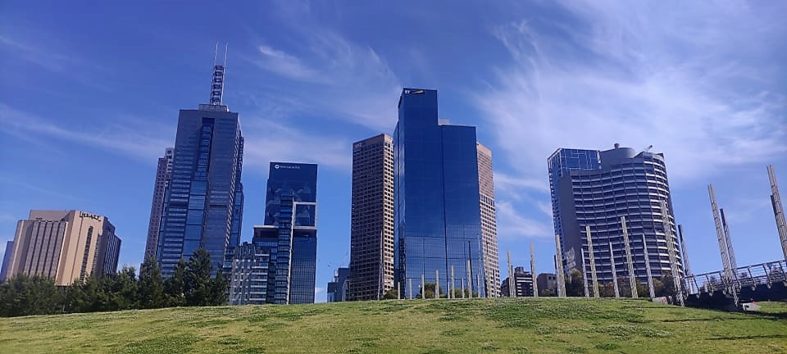 Melbourne skyline at sunset