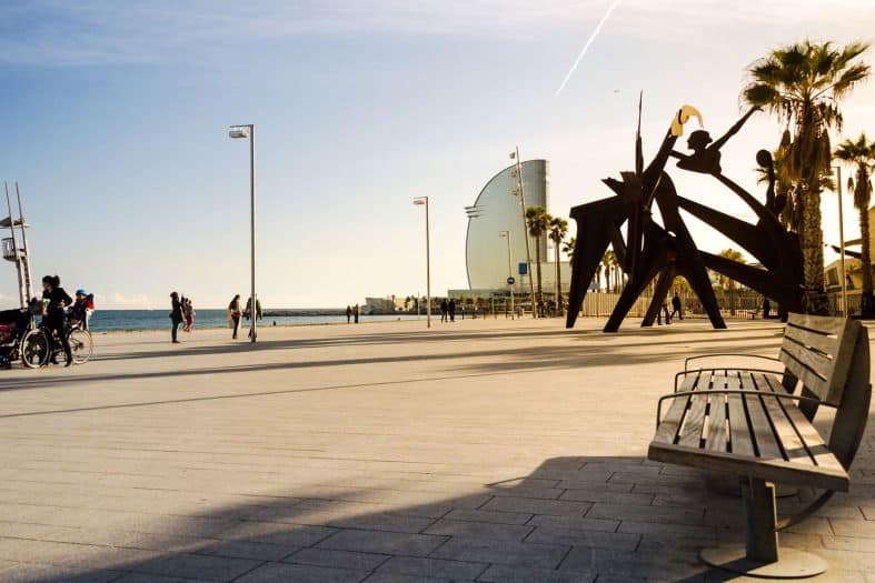 The wide esplanade at Barcelona Beach