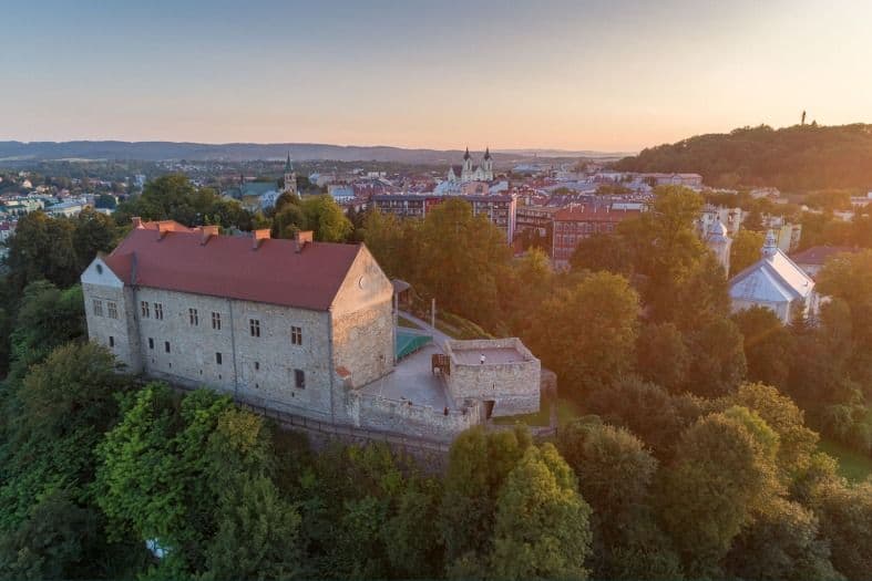 Castle Sanok in Poland sitting on hillside