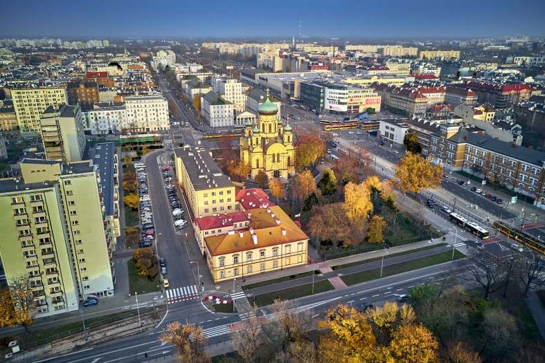 Ariel view of the Praga District in Warsaw