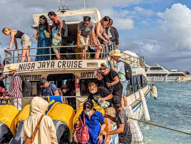 Getting off the boat at Nusa Penida