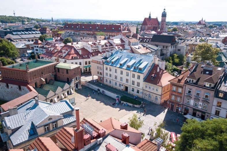Ariel view of the old town area of Krakow