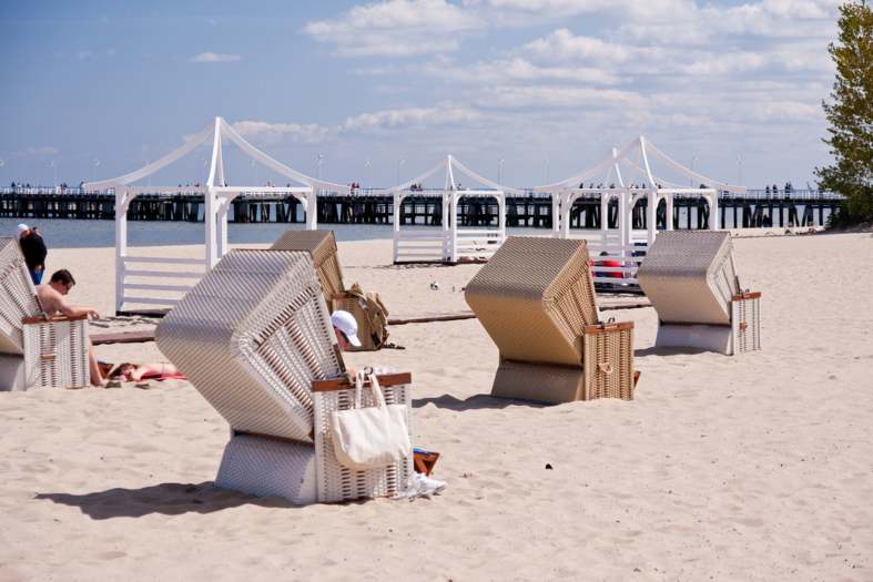 The white sand beach of the Polish Baltic ciast with beach chairs