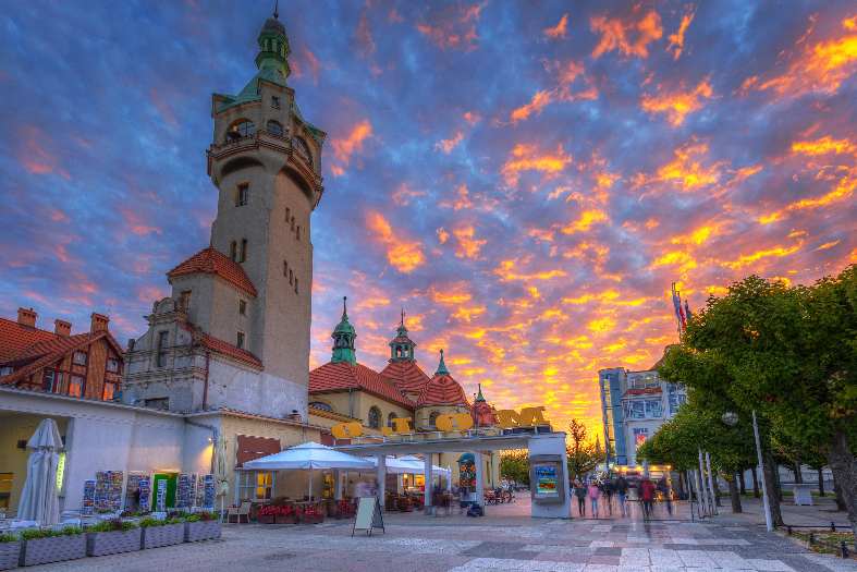 The colourful summer night sky over the Sopot Lighthouse in Northern Poland
