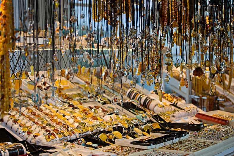 a stall selling Baltic amber jewellery in Sopot, Poland
