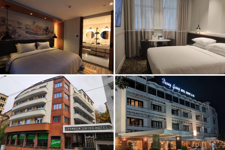 scenes from different hotels, debrooms and facades